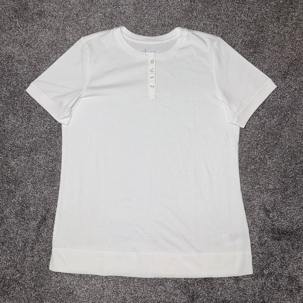 D&Co Women's White Short Sleeve 1/4 Button Front Shirt - Size Small